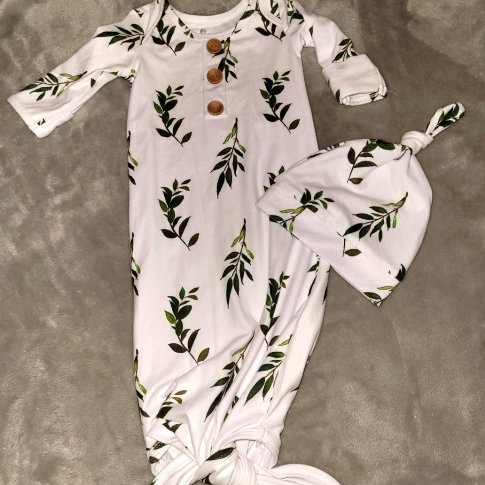 Caden Lane olive knotted gown and hat